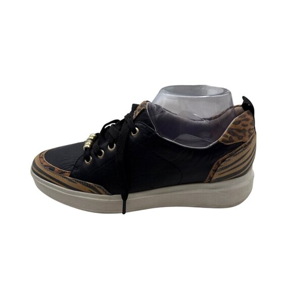 Naturalizer 8.5 Leopard Zebra Print Black Leather Sneaker Black Beige Shoes - Picture 6 of 15